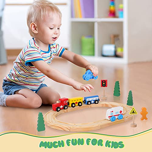 DeXop Wooden Train Set Toys Toddler, 33 Pieces Magnetic Trains Wood Tracks, Train Toy Cars Birthday Gift for 3 4 5 6 Years Old Boys Girls, Wood Train Pack Fits Thomas Brio Melissa and Doug | The Storepaperoomates Retail Market - Fast Affordable Shopping