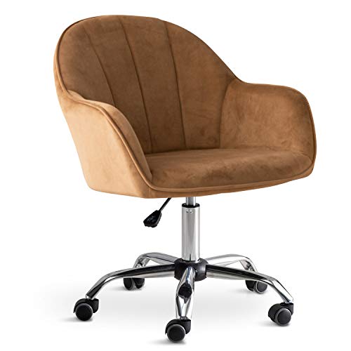 Modern Mid-Back Home Office Velvet Chair with Wheels, Ergonomic Executive Task Swivel Shell Vanity Chair with Arms, Adjustable Height for Study Room Living Room Bedroom and Makeup (Brown) | The Storepaperoomates Retail Market - Fast Affordable Shopping