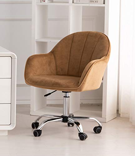 Modern Mid-Back Home Office Velvet Chair with Wheels, Ergonomic Executive Task Swivel Shell Vanity Chair with Arms, Adjustable Height for Study Room Living Room Bedroom and Makeup (Brown) | The Storepaperoomates Retail Market - Fast Affordable Shopping