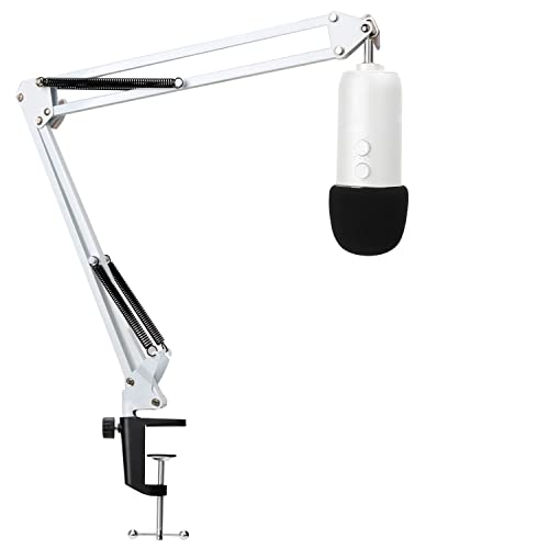 YOUSHARES White Mic Stand with Pop Filter – Microphone Boom Arm Stand with Foam Cover Windscreen for Blue Yeti, Blue Yeti Pro Mic