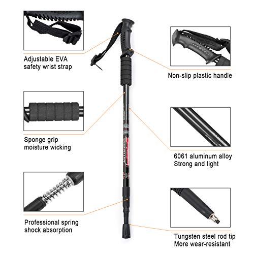 Aihoye Trekking Poles Shock Absorbing Adjustable Hiking or Walking Sticks for Hiking Collapsible Strong, 2-pc Pack Lightweight Walking Pole, All Terrain Accessories and Carry Bag (Black) | The Storepaperoomates Retail Market - Fast Affordable Shopping