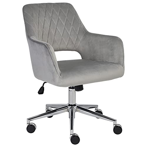 Blairot Velvet Office Desk Chair with Hollow Mid-Back, Modern Height Adjustable 360° Swivel Upholstered Computer Task Vanity Chair with Arms and Wheels (Grey) | The Storepaperoomates Retail Market - Fast Affordable Shopping
