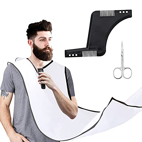 Beard Bib Beard Apron, Waterproof Shaving Apron Beard Beard Hair Catcher Non-Stick Beard Cape Grooming Cloth for Husband Dad Shaving Trimming Grooming with 2 Suction Cups Hair Comb and Scissors | The Storepaperoomates Retail Market - Fast Affordable Shopping