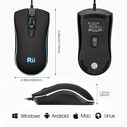 Rii Wired Mouse, Computer Mouse with Blue Backlit,USB Mouse with 1600 DPI Levels,Comfortable Grip Ergonomic Optical,USB Wired Mice Support Windows PC, Laptop,Desktop,Notebook,Chromebook (2PACK) | The Storepaperoomates Retail Market - Fast Affordable Shopping