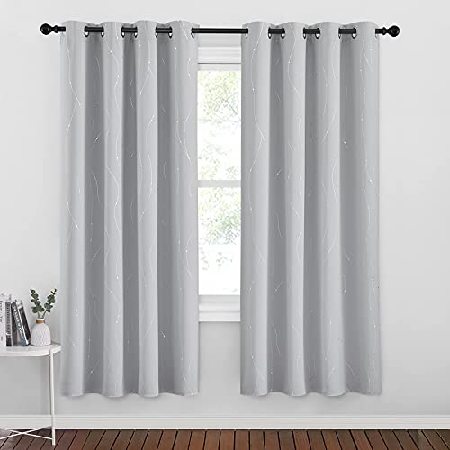 StangH Blackout Curtains 72 inch Length – Wave Line with Dots Printed Modern Curtains Grommet Thermal Insulated Curtain Panels for Babys Bedroom / School, Silver Grey, W52 x L72, 2 Panels | The Storepaperoomates Retail Market - Fast Affordable Shopping