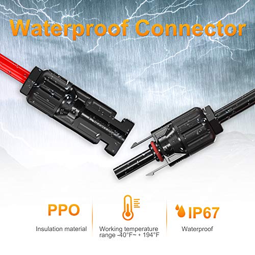 SOLPERK 20 Feet 10AWG Solar Extension Cable with Weatherproof Female and Male Connector with Extra Free Pair of Connectors Solar Panel Adaptor Kit Tool (20FT Red + 20FT Black) | The Storepaperoomates Retail Market - Fast Affordable Shopping