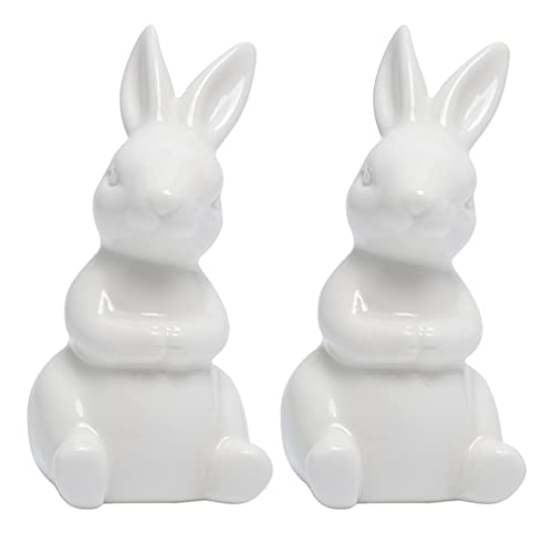 BESPORTBLE 2pcs Ceramics Bunny Figurine Easter White Bunny Figurines Home Decor Rabbits Ornaments for Home Easter Garden Micro Landscape Decor