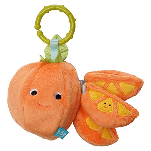 Manhattan Toy Mini-Apple Farm Orange Baby Travel Toy with Rattle, Squeaker, Crinkle Fabric & Teether Clip-on Attachment