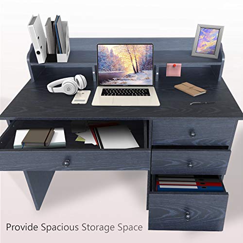 KKL Computer Desk with 4 Drawers and Hutch Shelf Wood Frame Home Office Writing Desk PC Laptop Notebook Table (Black) | The Storepaperoomates Retail Market - Fast Affordable Shopping