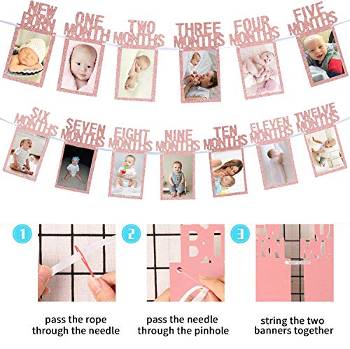 Rose Gold 1st Birthday Baby Photo Banner for Newborn to 12 Months And Alphabet ONE Bunting, Alphabet ONE Cake Topper for Baby Show First Birthday Party Decoration | The Storepaperoomates Retail Market - Fast Affordable Shopping