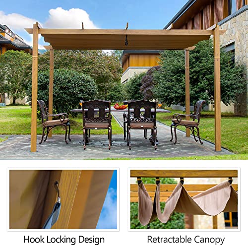 Domi Outdoor Living 10’ X 13’ Outdoor Retractable Pergola Garden Pergola Patio Grill Gazebo with Heavy Duty Grape Trellis Sunshade Cover for Courtyard (Teak Coated) | The Storepaperoomates Retail Market - Fast Affordable Shopping