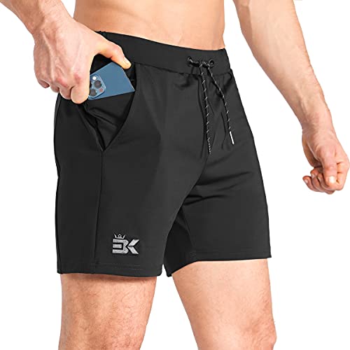 BROKIG Men’s Lightweight Gym Shorts,Bodybuilding Quick Dry Running Athletic Workout Shorts for Men with Pockets(Black, Medium)