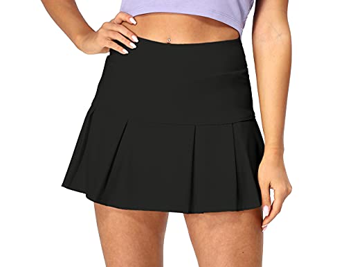 icyzone Pleated Tennis Skirts for Women with Pockets Shorts, Athletic Running Workout Golf Skorts (Black, Small)