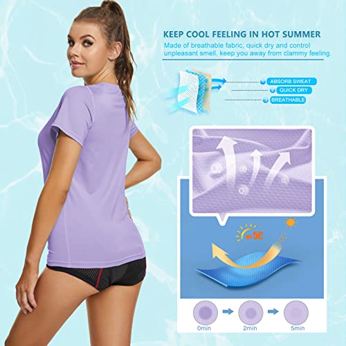 MEETYOO Womens Short Sleeve Rash Guard Swim, Quick Dry Outdoor Sun Protection T-Shirt, Purple | The Storepaperoomates Retail Market - Fast Affordable Shopping
