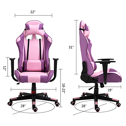 Modern-Depo Gaming Chair with Headrest and Lumbar Support, Height Adjustable Swivel Office Chair High-Back Recliner, Purple Pink | The Storepaperoomates Retail Market - Fast Affordable Shopping