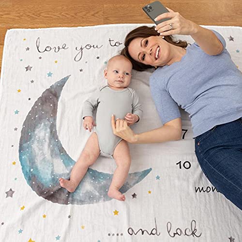 Pondering Pine Organic Baby Monthly Milestone Blanket for Boy or Girl – Moon Baby Month Blanket for Boys – Love You to The Moon and Back Blanket with Stars, 1-12 Months Milestones, 47”x47” | The Storepaperoomates Retail Market - Fast Affordable Shopping