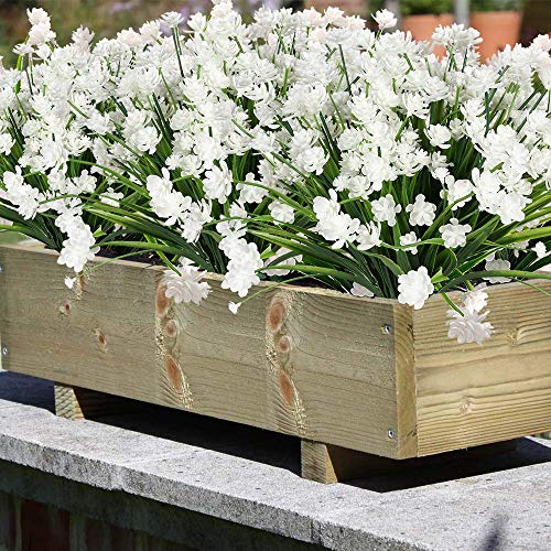 ArtBloom 8 Bundles Outdoor Artificial Fake Flowers UV Resistant Shrubs Plants, Faux Plastic Greenery for Indoor Outside Hanging Plants Garden Porch Window Box Home Wedding Farmhouse Decor (White) | The Storepaperoomates Retail Market - Fast Affordable Shopping