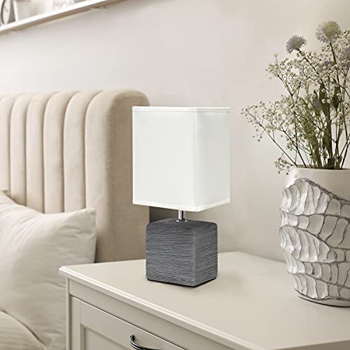 Simple Designs LT2072-GRY Petite Faux Stone Table Lamp with Fabric Shade, Gray with White Shade | The Storepaperoomates Retail Market - Fast Affordable Shopping
