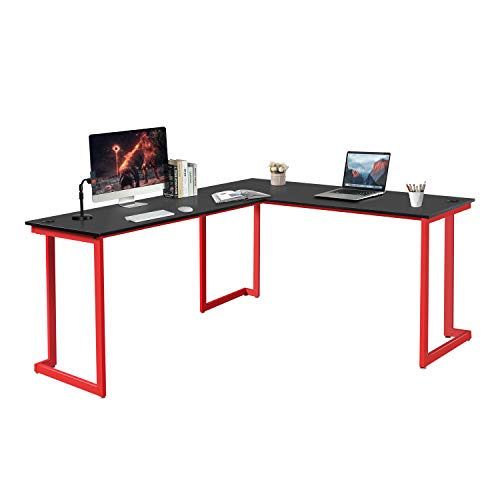 AOTIFARM L-Shaped Gaming Desk rner puter Desk Home Office Writing Workation Desk Modern PC Laptop udy Table Metal and Wood,Black and Red | The Storepaperoomates Retail Market - Fast Affordable Shopping