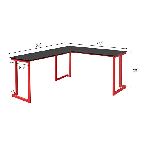 AOTIFARM L-Shaped Gaming Desk rner puter Desk Home Office Writing Workation Desk Modern PC Laptop udy Table Metal and Wood,Black and Red | The Storepaperoomates Retail Market - Fast Affordable Shopping