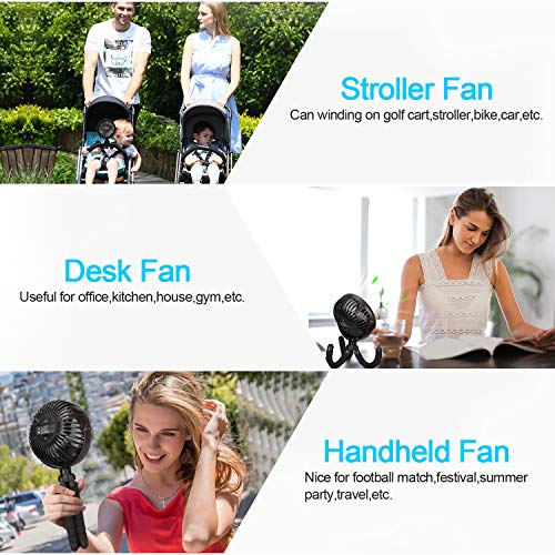 YND Stroller Fan Rechargeable Portable Fan Battery Operated Camping Fan with LED Light Mini Personal Fan with Flexible Tripod 3 Speeds USB Handheld Fan for Stroller Tent Car Seat Travel (Black) | The Storepaperoomates Retail Market - Fast Affordable Shopping