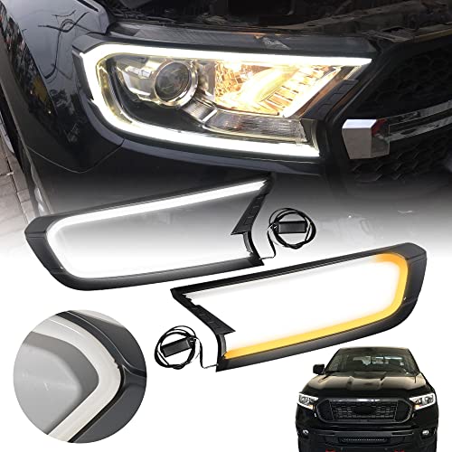 Fits 2019 2020 2021 2022 Ranger Headlight Covers with LED Light ,for 4th gen Ford Ranger XL, XLT, Lariat,A Pair of Headlights Cover Trim Replacement with Amber Turn Signal Light & LED DRL Light | The Storepaperoomates Retail Market - Fast Affordable Shopping