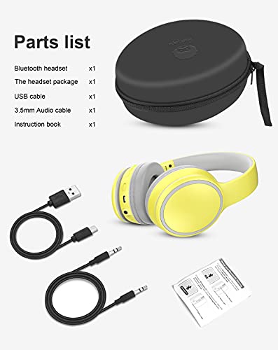 rockpapa E9 Over Ear Bluetooth Headphones for Kids Children Boy Girl Adult, Stereo Foldable Wired/Wireless Headphones with Microphone for School Travel Tablet PC TV, Include Case, Yellow Grey | The Storepaperoomates Retail Market - Fast Affordable Shopping