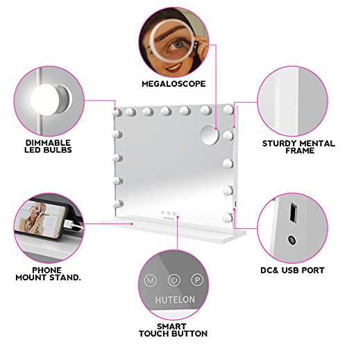 Hutelon Vanity Mirror Makeup Mirror with Lights,Large Hollywood Lighted Makeup Mirror with 15 Dimmable LED Bulbs,3 Color Modes,Touch Control for Dressing Room,Bedroom,Tabletop or Wall-Mounted | The Storepaperoomates Retail Market - Fast Affordable Shopping