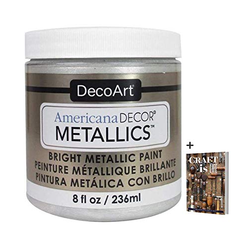 DecoArt Americana Decor Metallics Pearl Paint – 8oz Metallic Pearl White Acrylic Paint – Water Based Multi Surface Paint for Arts and Crafts, Home Decor, Wall Decor, Gilding Paint & Furniture + E-book