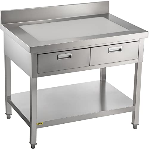 VEVOR Stainless Steel Work Table 24 x 48 in Commercial Food Prep Worktable with 2 Drawers, Undershelf and Backsplash, 992 lbs Load Stainless Steel Kitchen Island for Restaurant, Home and Hotel | The Storepaperoomates Retail Market - Fast Affordable Shopping