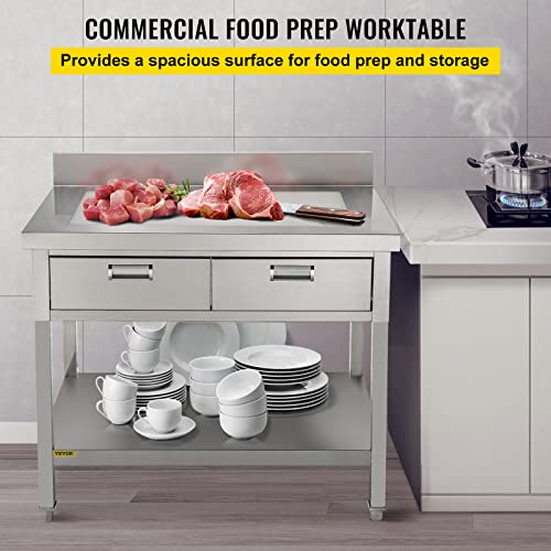 VEVOR Stainless Steel Work Table 24 x 48 in Commercial Food Prep Worktable with 2 Drawers, Undershelf and Backsplash, 992 lbs Load Stainless Steel Kitchen Island for Restaurant, Home and Hotel | The Storepaperoomates Retail Market - Fast Affordable Shopping