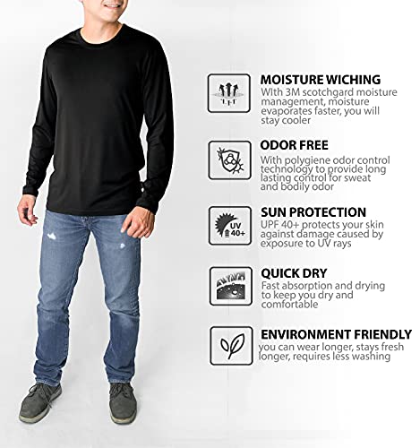 Litume Men’s Quick Dry, Odor Control, UV Sun Protection Long Sleeve Shirt for Running, Workout, Fishing, Activities (Black Crewneck, Medium) | The Storepaperoomates Retail Market - Fast Affordable Shopping