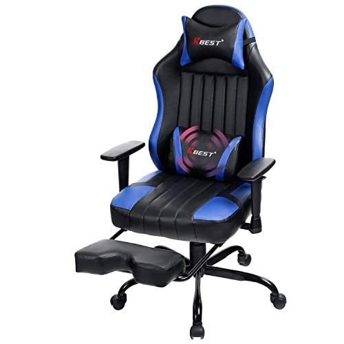Massage Reclining Gaming Chair – Adjustable Back Angle and Footrest High Back PU Leather E-Sports Racing Gamer PC Computer Desk Swivel Office Chair (Blue) | The Storepaperoomates Retail Market - Fast Affordable Shopping