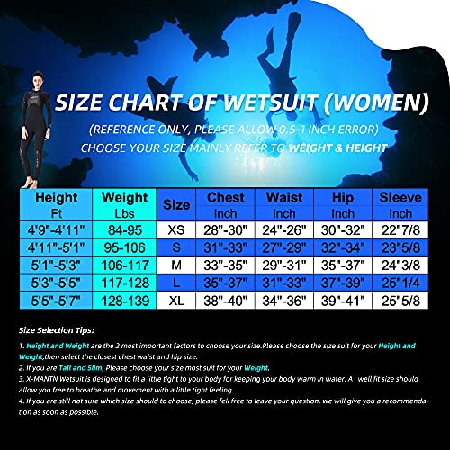 X-MANTN Wetsuit Full Body Women-Full Body Ultra Stretch Womens Wetsuit w/Back Zip-3mm Neoprene Scuba Diving Wetsuit To Keep Warm During Water Sports-SPF50+ UV Protection (Women Fullbody, WOMEN-XLARGE) | The Storepaperoomates Retail Market - Fast Affordable Shopping