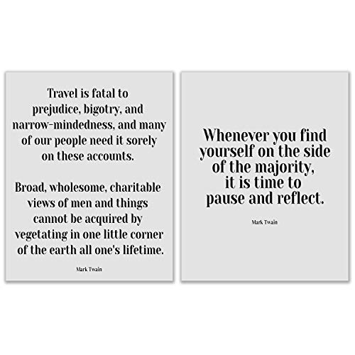 Everyday Designs Mark Twain Quotes Wall Art Decor – Set of 2 (8×10 Inch) Inspirational – Philosophy – Leadership – Travel is the Antidote for Prejudice – Black and White | The Storepaperoomates Retail Market - Fast Affordable Shopping