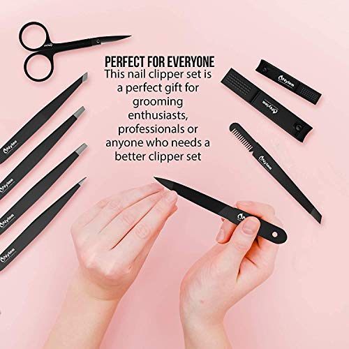 Nylea Professional Tweezers Set and Nail Clippers for Men and Women [Perfect Alignment / Grip] Best Precision Stainless Steel Kit for Ingrown Hair Eyebrows Facial Hair Splinter and Eyelashes 9pcs | The Storepaperoomates Retail Market - Fast Affordable Shopping