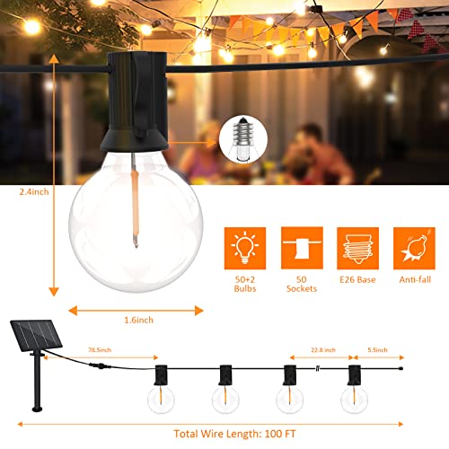 Bomcosy Solar String Lights Outdoor Waterproof, 100FT Patio Lights with Remote Globe Lights, 4 Modes Dimmable 50+2 Bulbs for Outdoor/Indoor Decorating Patio Cafe Backyard Porch Balcony, Warm White | The Storepaperoomates Retail Market - Fast Affordable Shopping