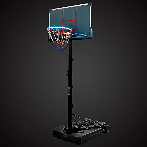 JT Portable Basketball Hoop & Goal with LED Lights,Backboard,6.6-10ft Height Adjustment and Wheels, Waterproof,Super Bright to Play at Night for Both Youth and Adults Outdoor Indoor