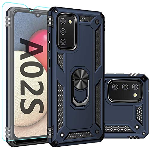 SKTGSLAMY for Samsung Galaxy A02S Phone Case,Galaxy A02S Case,with Screen Protector,[Military Grade] 16ft. Drop Tested Cover with Magnetic Kickstand Car Mount Protective Case for Samsung A02S, Blue