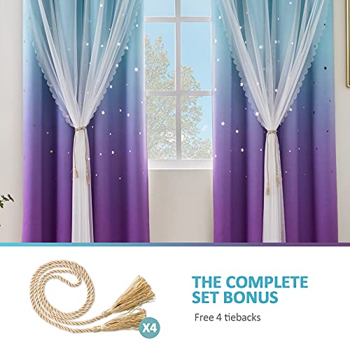Stiio Star Cutout Curtains for Girls Bedroom 2 Panels, 2 in 1 Light Blocking Blackout Curtains with Sheer Grommet Window Drapes for Living Room Kids Room, W52 x L63 inches, Blue Purple | The Storepaperoomates Retail Market - Fast Affordable Shopping