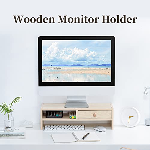 Wood Monitor Stand Riser, ORICO 2 Tiers Monitor Riser with Big Drawer, Desk Organizer Bear up to 110 Lbs, for Home Small Appliance and Office Accessories, 19.76 x 5.35 Inches Beige | The Storepaperoomates Retail Market - Fast Affordable Shopping