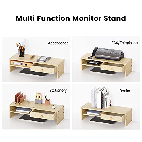 Wood Monitor Stand Riser, ORICO 2 Tiers Monitor Riser with Big Drawer, Desk Organizer Bear up to 110 Lbs, for Home Small Appliance and Office Accessories, 19.76 x 5.35 Inches Beige | The Storepaperoomates Retail Market - Fast Affordable Shopping