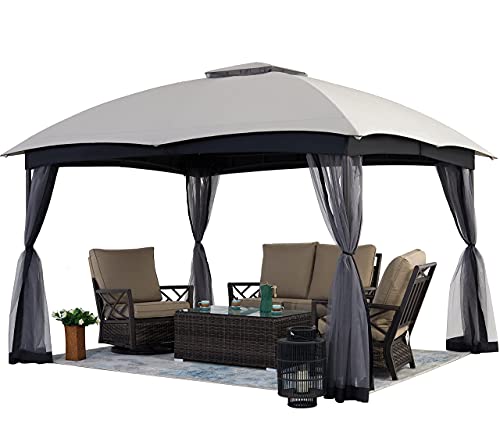 StarEcho 10 x 12 Outdoor Gazebo with Netting, Patio Canopy Gazebo with Durable Frame, Gazebo for Backyard Soft Top Waterproof, Quick Assemble, Gray | The Storepaperoomates Retail Market - Fast Affordable Shopping