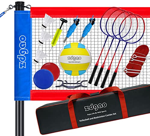 Badminton & Volleyball Combo Set – Professional Volleyball Net for Lawn, Backyard, Easy Set up Volleyball Set with Carry Bag, Boundary Line | Come with Flying Discs for Family Fun