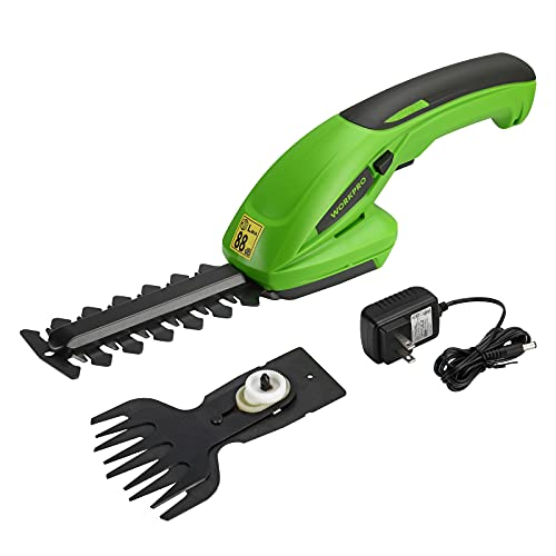 WORKPRO Cordless Grass Shear & Shrubbery Trimmer – 2 in 1 Handheld Hedge Trimmer 7.2V Electric Grass Trimmer Hedge Shears/Grass Cutter Rechargeable Lithium-Ion Battery and Charger Included