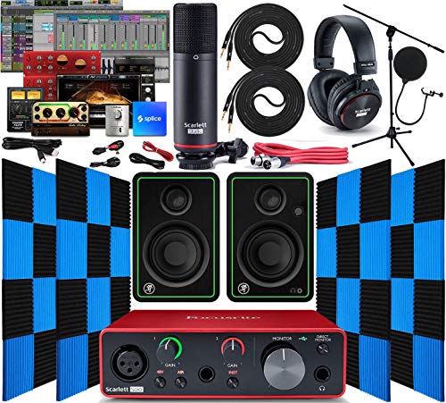 Focusrite Scarlett Solo 2×2 USB Audio Interface with Creative Music Software Kit with Mackie CR3-X Pair Studio Monitors, 24 Pack Acoustic Soundproof Studio Foam Wedges Sound Insulation Panels | The Storepaperoomates Retail Market - Fast Affordable Shopping