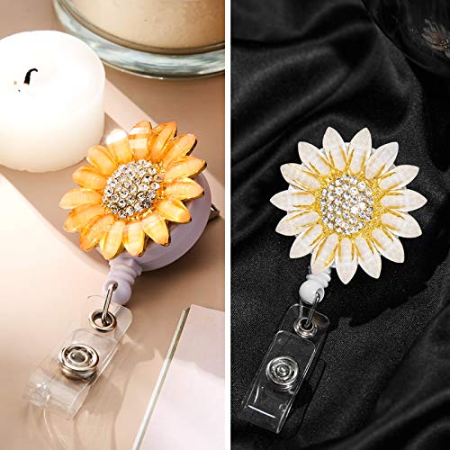 2 Pieces Retractable Badge Reel Sunflower Badge Reel Sunflower Badge Holder Clip with Alligator Clip Nylon Cord ID Badge Reel on Card Holders for Nurse Teacher Student (Orange, White) | The Storepaperoomates Retail Market - Fast Affordable Shopping