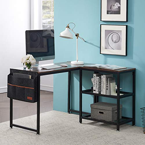 VECELO Vintage Work Station/Writing Computer Laptop Table,L-Shaped Home Office Desk with 2 Open Shelves and Storage Bag,Rustic Brown,47″ L x41.3 W x 30″ H, x 41.3 in x x W x H | The Storepaperoomates Retail Market - Fast Affordable Shopping