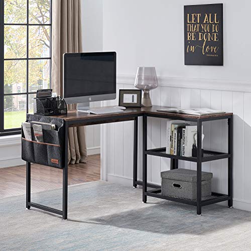 VECELO Vintage Work Station/Writing Computer Laptop Table,L-Shaped Home Office Desk with 2 Open Shelves and Storage Bag,Rustic Brown,47″ L x41.3 W x 30″ H, x 41.3 in x x W x H | The Storepaperoomates Retail Market - Fast Affordable Shopping