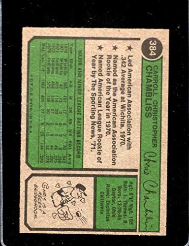 1974 Topps #384 Chris Chambliss EX++ Excellent++ Cleveland Indians Baseball J2M | The Storepaperoomates Retail Market - Fast Affordable Shopping